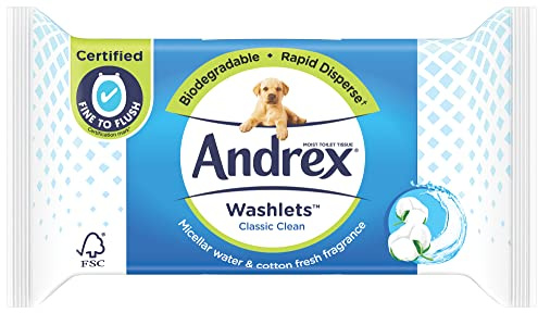 Andrex Classic Clean Washlets Moist Toilet Tissue, Plastic Free & Biodegradable