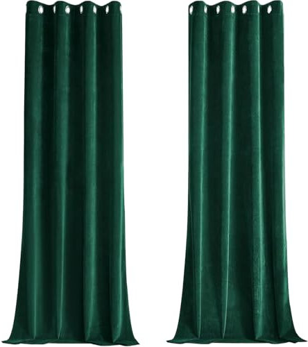 CUCRAF Samtvorhang mit Ösen 2er Set, blickdichte und lichtundurchlässige Vorhänge, H 225x B 140cm, luxuriöse wärmeisolierende Vorhänge für Wohnzimmer und Schlafzimmer (Grün)