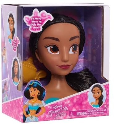 Disney Princess Jasmine minifrisörhuvud 14 cm med hårborste för stylingskoj, från 3 år, Just Play