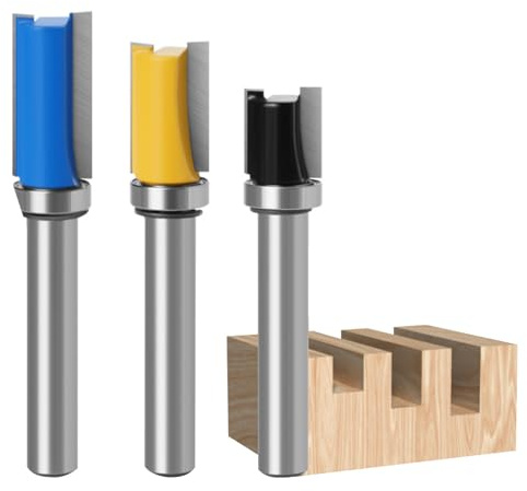 Bebochoi 3 Piezas 8mm Fresas para Madera, Ranuradora Broca Carburo Cementado Carpintería Fresado, Vástago Fresas de Enrasar con Rodamiento, para Trabajar la Madera, Accesorios para Fresadora