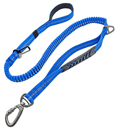 Guinzaglio per cani resistente, elastico per cani, regolabile, riflettente, per camminare, guinzaglio anti-pull, con fibbia di sicurezza (blu)