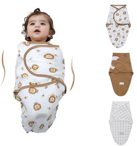 3 Pack Pucksack Baby 0-3 3-6 Monate Baby Decke Pucktuch Babyschlafsack Neugeborene Swaddle Decke aus 100% Bio-Baumwolle (Löwe, S)