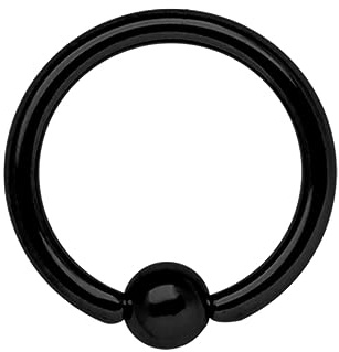 Piercing Schmuck Ring Stahl PVD schwarz in 1,6 mm mit Klemm-Kugel