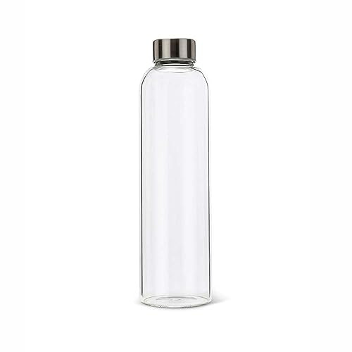 BrandPrint Botella de vidrio borosilicato modelo EOS de 1 litro con tapón de rosca color plata para bebidas y zumos.