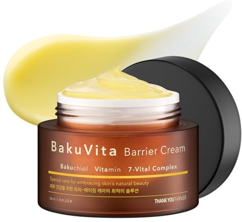 THANKYOU FARMER BakuVita Barrier Cream 50ml, Bakuchiol Cream, Vegan, Day & Night Korean Moisturizer, Bakuchiol Retinol Alternative, Vitamin C + E Korean Serum, Pore Care, Firming