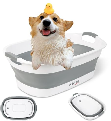 Collapsible Dog Bath Tub, Portable Puppy Bathtub with Drain Plug, Grey | Collapsible and Portable, Easy Water Drainage, For Small Dogs, Puppies and Cats; Indoor and Outdoor Use, Space-Saving Storage