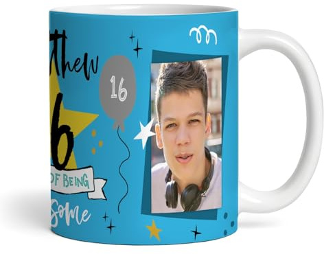 16 Years Photo Blue 16th Birthday Gift For Teenage Boy Awesome Personalised Mug |Personalised Birthday Mug | Photo Mug | Picture Mug | Personalised Mug | 16th Birthday | 16 Years Old | Teenager Gift