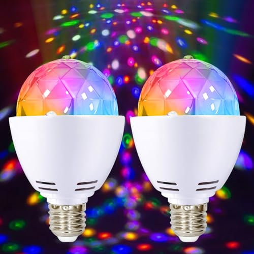 2 x lampada da festa LED E27 3W RGB LED palla discoteca lampadina da discoteca rotante a 360°, lampada da discoteca LED per portalampada E27, lampadina decorazione per festa di matrimonio, festa di
