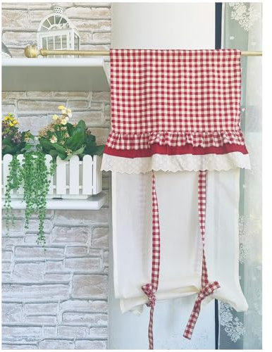 L'ATELIER 17 Tendina vetrage da Cucina per Finestra a Quadretti Love Forest Shabby Chic, Vintage 60x160 cm 2 Varianti (1pz) Rosso