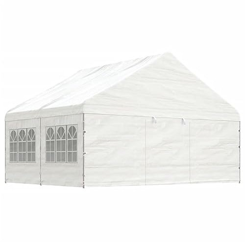BaraSh Pavillon mit Dach Weiß 4,46x5,88x3,75 m Polyethylen Pergola Pavillion Winterfest