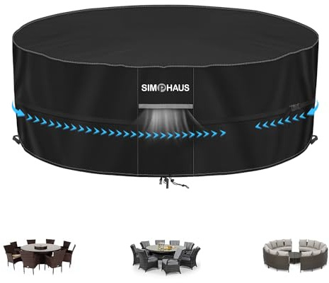 SIMPHAUS Skydd för trädgårdsmöbler, skydd för runda trädgårdsbord, vattentätt överdrag för trädgårdsmöbler, presenning för trädgårdsbord och trädgårdsmöbler, skyddar mot UV-strålar, 420D oxfordtyg,