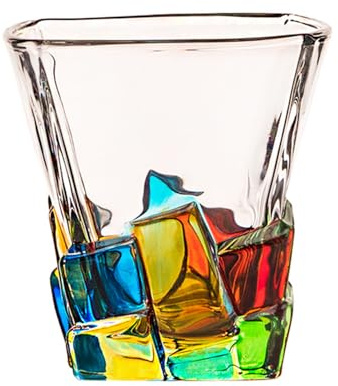 soulnioi Colorful Drinking Glasses Hand Painted Colored Water Glasses, Whiskey Tumbler for Rum, Bourbon, Scotch, Water, Drinks (D)