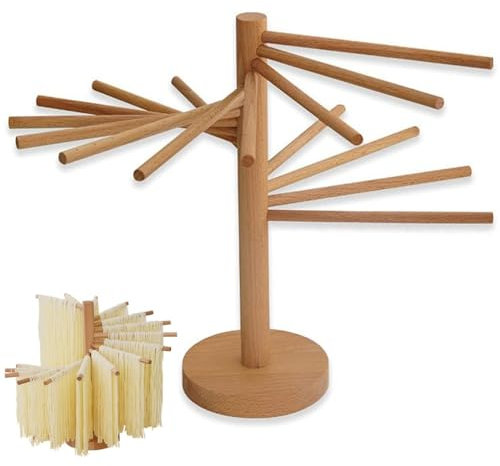 KTCINA Séchoir à Pates Fraiches en Bois Séchoir à Spaghetti avec Support Nouilles 16 Bras Séchoir à Nouilles Porte-séchage pour Cuisine Pâtes Faits Maison (B)