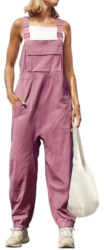 Roter Overall, Overall Damen Festlich Hochzeit Hosenanzug Große Größen Elegante Einfarbig Ärmellos Riemchen Arbeitshose Mit Taschen Ladies Elegant Jumpsuit Einwegoverall Schutzanzug(L,2-Pink)