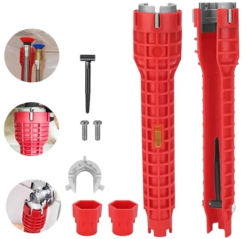 Hernin Multifunctional Faucet Wrench - 8 in 1 Plumbing Spanner Tool for Sink, Bathroom & Kitchen - Anti-Slip Faucet Installer