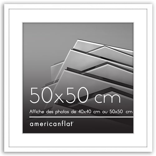 Americanflat Bilderrahmen 50x50 cm Weiß - Bilderrahmen 40x40 cm mit Passepartout - Fotorahmen mit poliertem Plexi-Scheibe