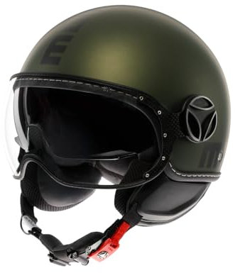 MOMODESIGN - FGTR EVO E2206, Casco Jet con Visiera Parasole, Casco Aperto per Moto e Scooter, per Uomo e Donna, Verde Opaco/Nero, XL