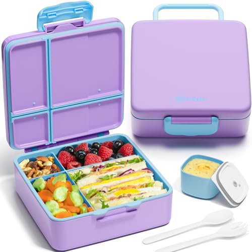 Fimibuke Bento-Lunchbox für Kinder, auslaufsichere Kleinkind-Bento-Box mit 4 Fächern, BPA-frei, spülmaschinenfest, Lunchbehälter mit Utensilien, ideale Portionsgrößen für Kinder von 3-12 Jahren,