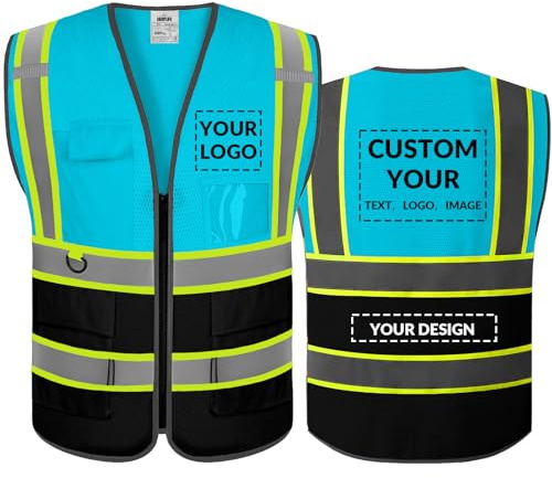 Shmimy Personalisierte Warnweste Sicherheitsweste mit Text oder Logo und 5 Mehreren Taschen Warnschutz Arbeitsweste Sicherheitswes
