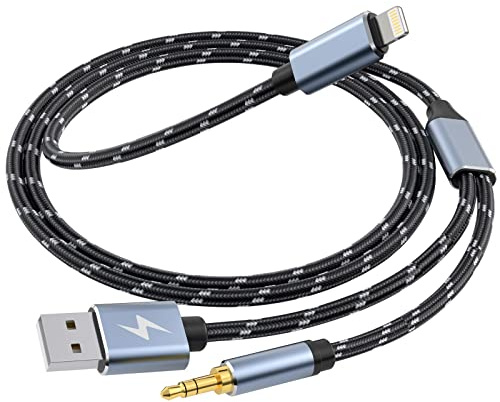 WORLDBOYU Lightning auf 3,5mm Aux Kabel Audio Jack 2-in-1 Ladekabel, funktioniert mit Auto Stereo Lautsprecher Kopfhörer iPhone auf 3,5mm Stereo Aux Kabel, kompatibel mit iPhone 13/12/11/X/8 3M