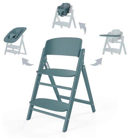CYBEX Guld CLICK & FOLD Barnstol 4-i-1-set, växer med barnet, från födseln till 99 år, inkl. Babysitter i guld, babyset och bricka, Bok/Bomull/Plast, Stenblå