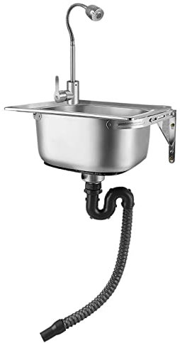 GLMGBP Küchenspülen, Kommerzielles wandmontiertes Handwaschbecken aus Edelstahl, Rechteckige Wandspüle, Mit Abtropffläche und Wasserhahn, Für Den Innen- Und Außenbereich, Garage, Waschküche/Hauswi