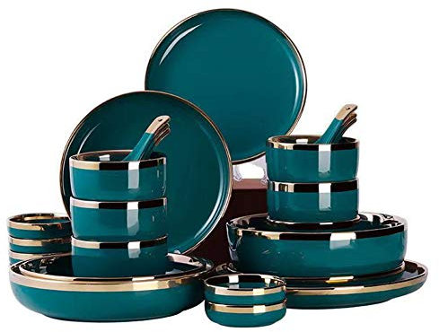 IUBGFTO Set di stoviglie in gres smaltato Stile Nordico Set di Piatti Moderni di Lusso Leggeri Set di Piatti combinati Servizio per 6 Persone