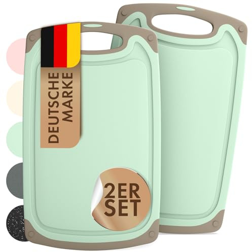Blumtal Schneidebrett Kunststoff groß 40x24,5 cm 2er Set - Schneidebretter + Saftrillen & Griff - Cutting Board - Schneidbrett BPA frei- Chopping Board - Schneidbretter - Schneidebrett groß Grün