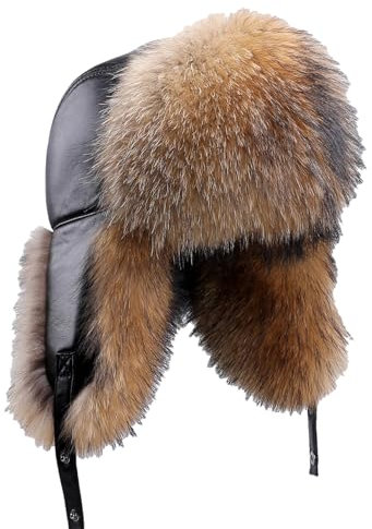 Wjnvfioo Herren-Wintermütze, Kunstpelzmütze, Schaffell, Trappermütze, kaltes Wetter, Outdoor, modisch, warm, Waschbär Pelzbraun, Einheitsgröße