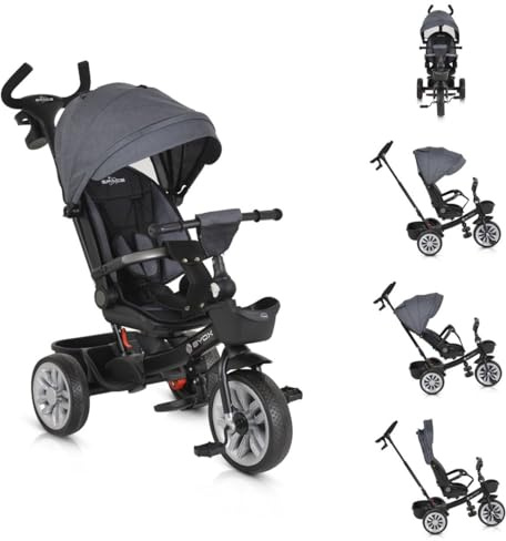 Byox Tricycle Space 3 in 1 Dreirad Getränkehalter, Korb, Schiebegriff, Eva-Räder grau