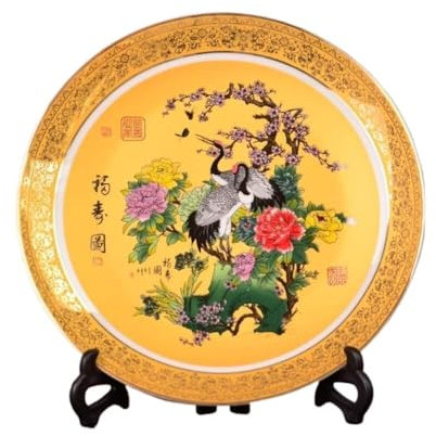 nyckelskål ， 25 cm Jingdezhen Keramik Dekorativ tallrik Jin Fu Shou Figur Vardagsrum Bordsskiva Dekoration