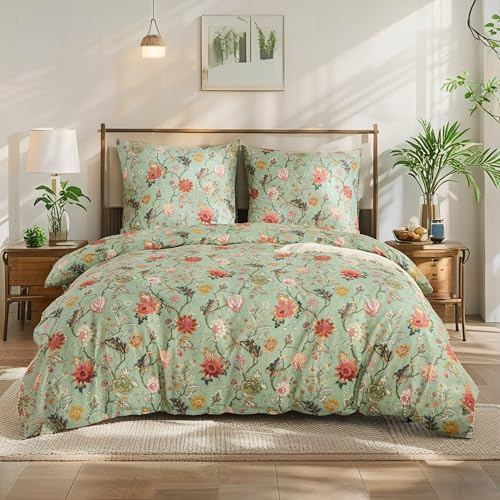 Simple&Opulence Bettwäsche 155x220 cm 2teilig Blätter Blumen Muster Pflanzen Bettwäsche-Set Warme und Weiche Mikrofaser Bettbezug mit Reißverschluss und 1 Kissenbezug 80x80 cm
