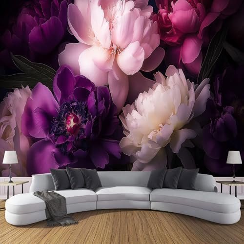 Fotomural Tela de seda para Pared Peonía Púrpura - Flores Elegantes Mural para paredes Fotomural Decorativo, 350x250cm Decoración comedores Salones Habitaciones