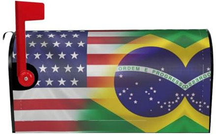 American And Brazilian Flags Print Unique Magnetic Mailbox Covers,Spring Outdoor Decor, For Any Occasion