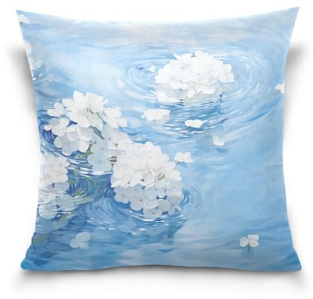 Velvet Throw Pillow Cover Cushion Covers Pillow Cases 18×18 White Hydrangea Blue Car Bedroom 2 Packs