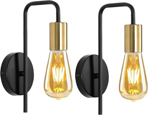 DAXGD Wandleuchte Innen, Wandlampe Industrielle Vintage, E27 Metall-Wandleuchte, Wandleuchte Schwarz Für Schlafzimmer, Wohnzimmer, Bar, Ohne Glühbirne (2 Stück) [Energieklasse E] [Energieklasse E]