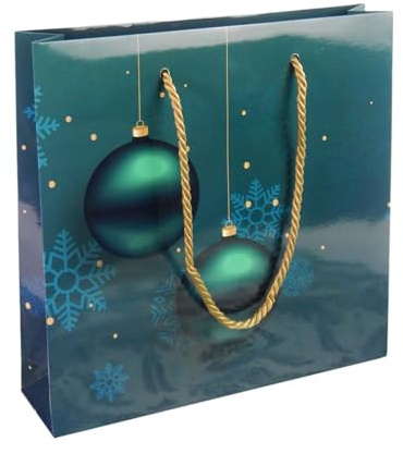 Papiertaschen Weihnachten - 50 Stück, Design Kugel 25x6x25 cm, hochwertige Weihnachtstüten für Geschenke mit edler Textilkordel Gold | HUTNER