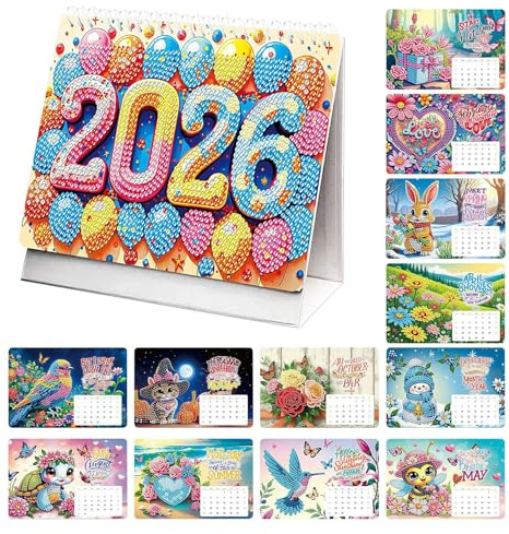Calendario 2026 | Calendario de escritorio de oficina con diamantes de imitación 2026 | Planificador mensual, accesorios de escritorio para profesores, estudiantes, aula, mesa de cumpleaños, Navidad