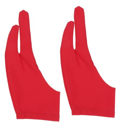 COLLBATH 2 Pcs Artist Two Finger Curved Gloves Red Breathable Spandex Anti-Sweat Drawing Gloves for Tablet Sketching and Painting Protection
