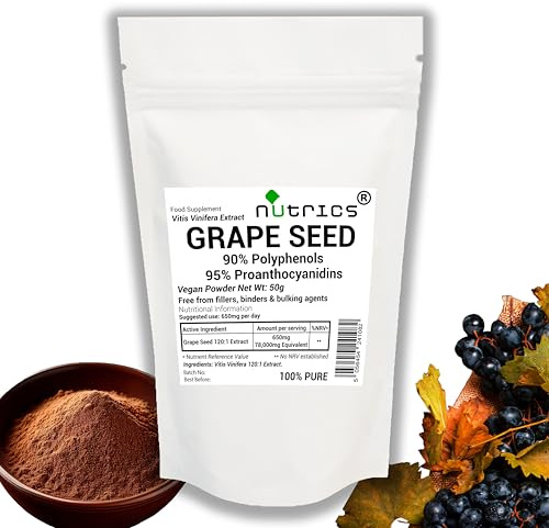 Nutrics® 50g Grape Seed Extract 120:1 95% Proanthocyanidins 90% Polyphenols 100% Pure Grapeseed Extract (50g)