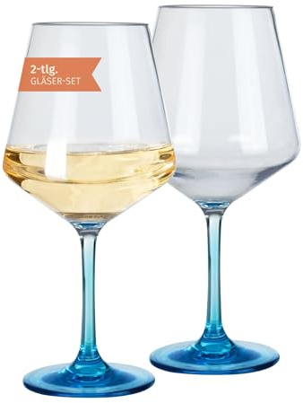Moritz Milano Weißweinglas blue line 2er Set - 450 ml Polycarbonat Weingläser bruchfest & kratzfest. Modernes Design für Camping Picknick Festival Party und Zuhause