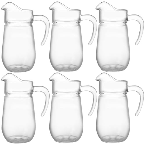 Glass Water Jugs 1.5L Capacity Clear Pack of 6 with Handle and Spout for Cocktails, Juice, Beer, Water