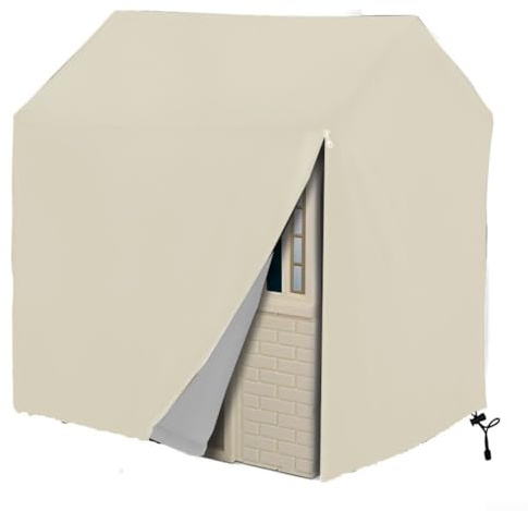 Protegge la casetta in legno con copertura Oxford impermeabile 210D con coulisse sicura e doppia cucitura a croce per un uso esterno affidabile (bianco, 115 x 102 x 127 cm)