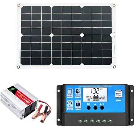 Kit panneau solaire – Générateur solaire 300 W avec prises 220 V CA – Contrôleur de charge 30 A, chargeur onduleur à onde sinusoïdale pure, camping-car, remorque, camping-car, marine, hors réseau.