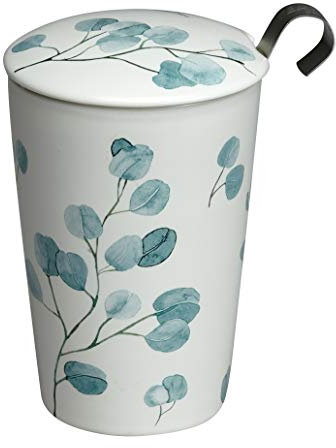 Eigenart TEAEVE Porzellan Teetasse, Becher mit Sieb + Deckel, Trees Eucalyptus im Geschenkkarton