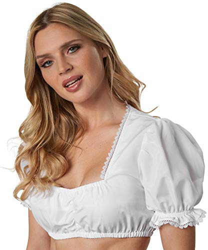 dressforfun Chemisier pour Robe Bavaroise Antonia, Manches Courtes, Bordures en Dentelle, Chemisier Femme Oktoberfest Déguisement Oktoberfest Deguisement Femme Dirndl Carnaval, Mariage, Soirée, Blanc