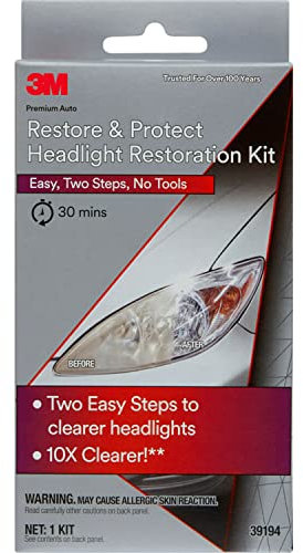 3M Auto Restore and Protect Headlight Restoration Kit, Clearer Headlights in 2 Easy Steps, 39194