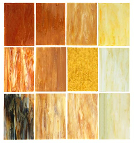 Lanyani（10 Sheets）Amber Variety Stained Glass Sheets 4 x 6 inch Opal Art Glass Pack Tiffany Glass, Mixed Textures