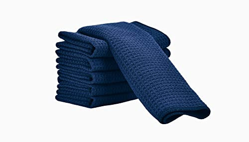 Aniease Toallas de secado de platos, toalla de cocina de microfibra súper absorbente, secado rápido, tejido gofre, juego de 6 paños de limpieza (azul marino, 30 cm x 30 cm)