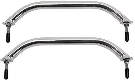 YaeMarine 12 pollici lucido acciaio inox Heavy Duty ovale barca Marine afferrare maniglia corrimano con flangia e perno (2)